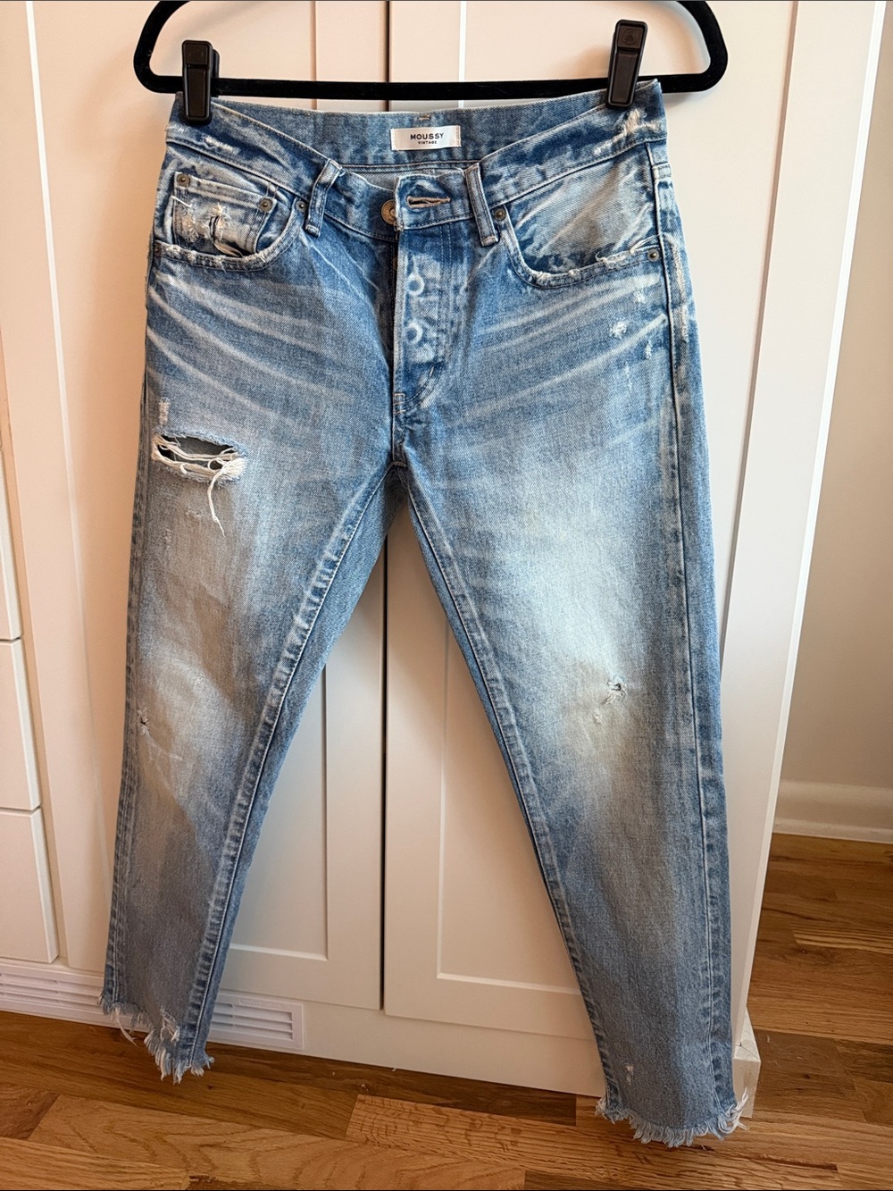 Moussy Vintage Distressed Straight Jeans, size 26, made in Japan